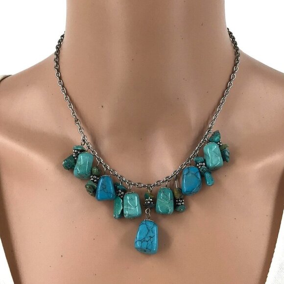 Blue Howlite Necklace 16 Inch Length Toggle Closure Boho Style - Picture 2 of 3